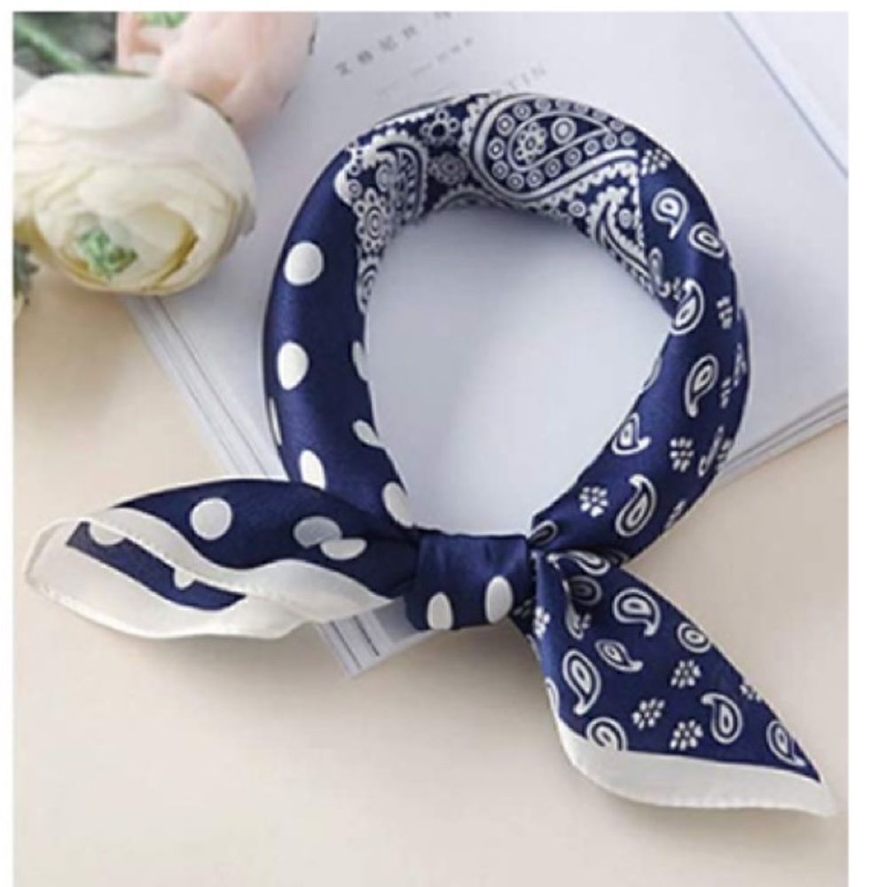 Blue Dot and Paisley Mulberry Silk Neck Scarf